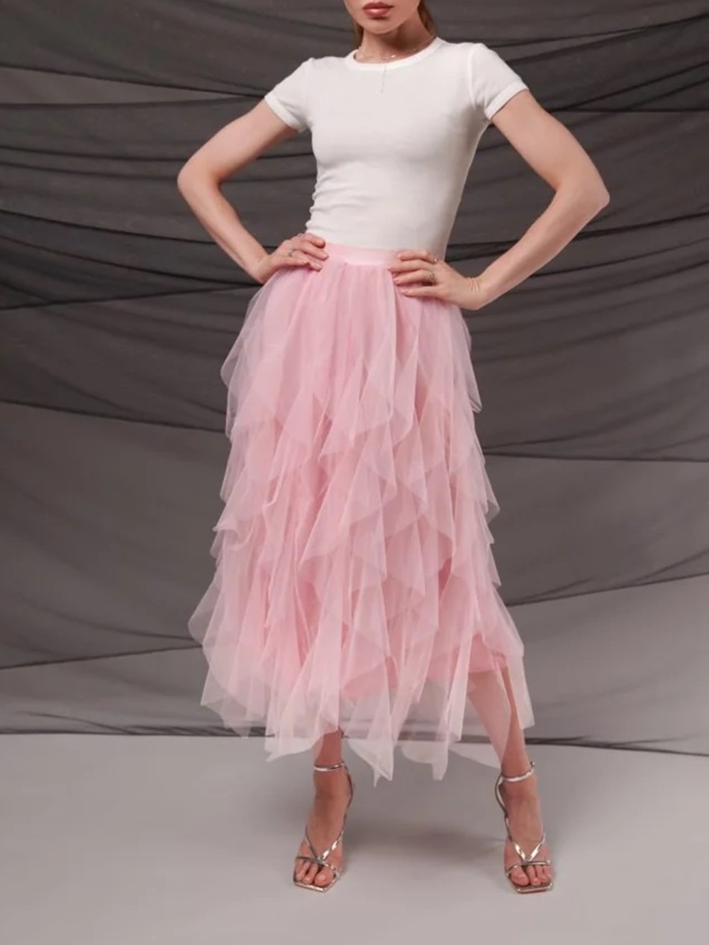 213 • Pink Tulle Sparkle Maxi Skirt